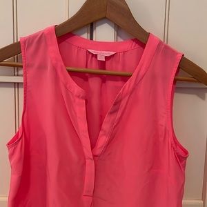 Lilly Pulitzer Top Sleeveless High V-Neck Pinky~Coral Tank, S, 100% Silk